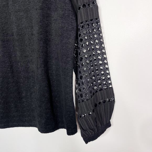 New See and Be Seen Medium M Black Cut Out Sleeve Textured Sweatshirt Crew Neck - Picture 5 of 12